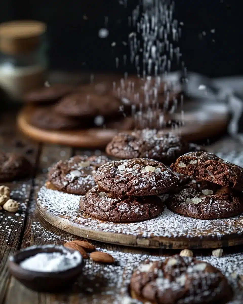 Delicious homemade brownie cookies on a wooden table