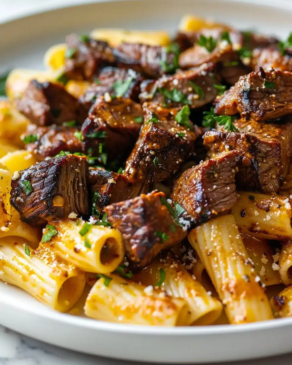Cajun Steak Tips with Cheesy Rigatoni