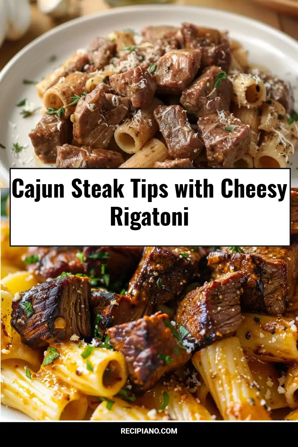 Cajun Steak Tips with Cheesy Rigatoni