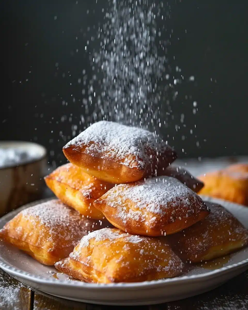 Delicious classic New Orleans beignets dusted with powdered sugar