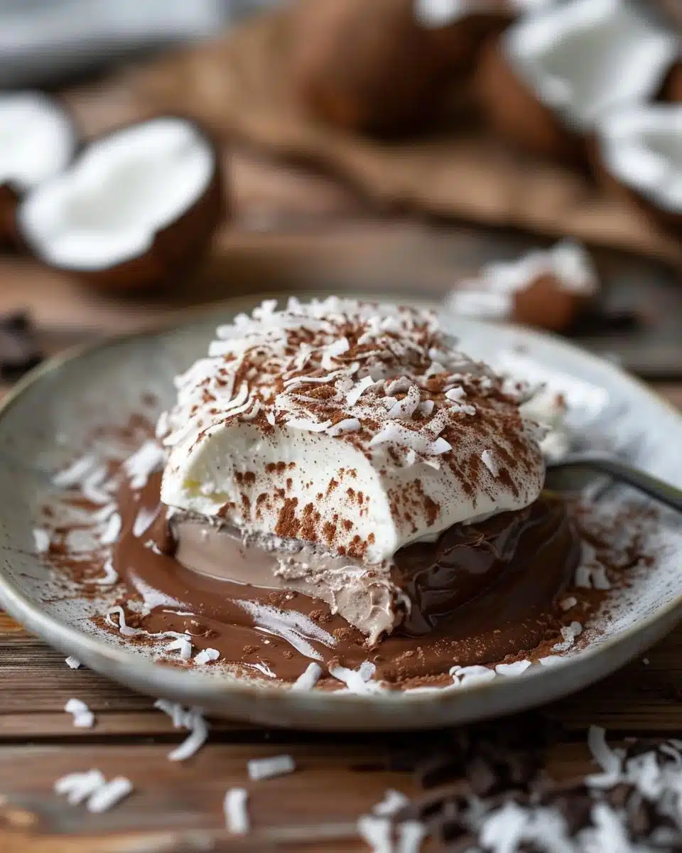 Coconut Dome dessert topped with creamy chocolate spread