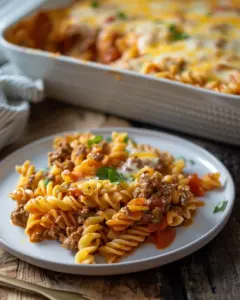 Creamy Rotel pasta with ground beef recipe for weeknight dinners