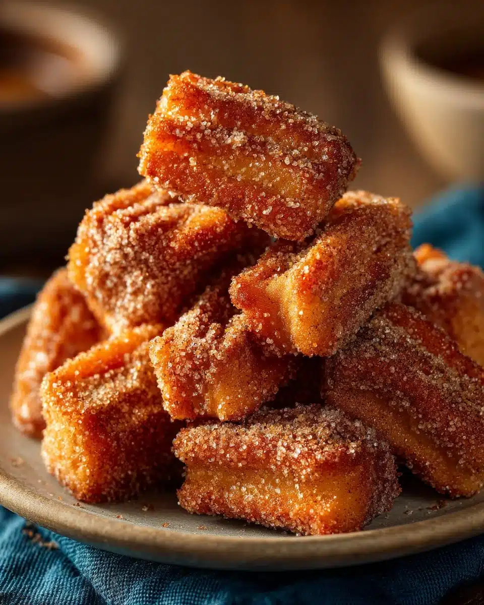 Crispy air fryer churro bites served with chocolate sauce