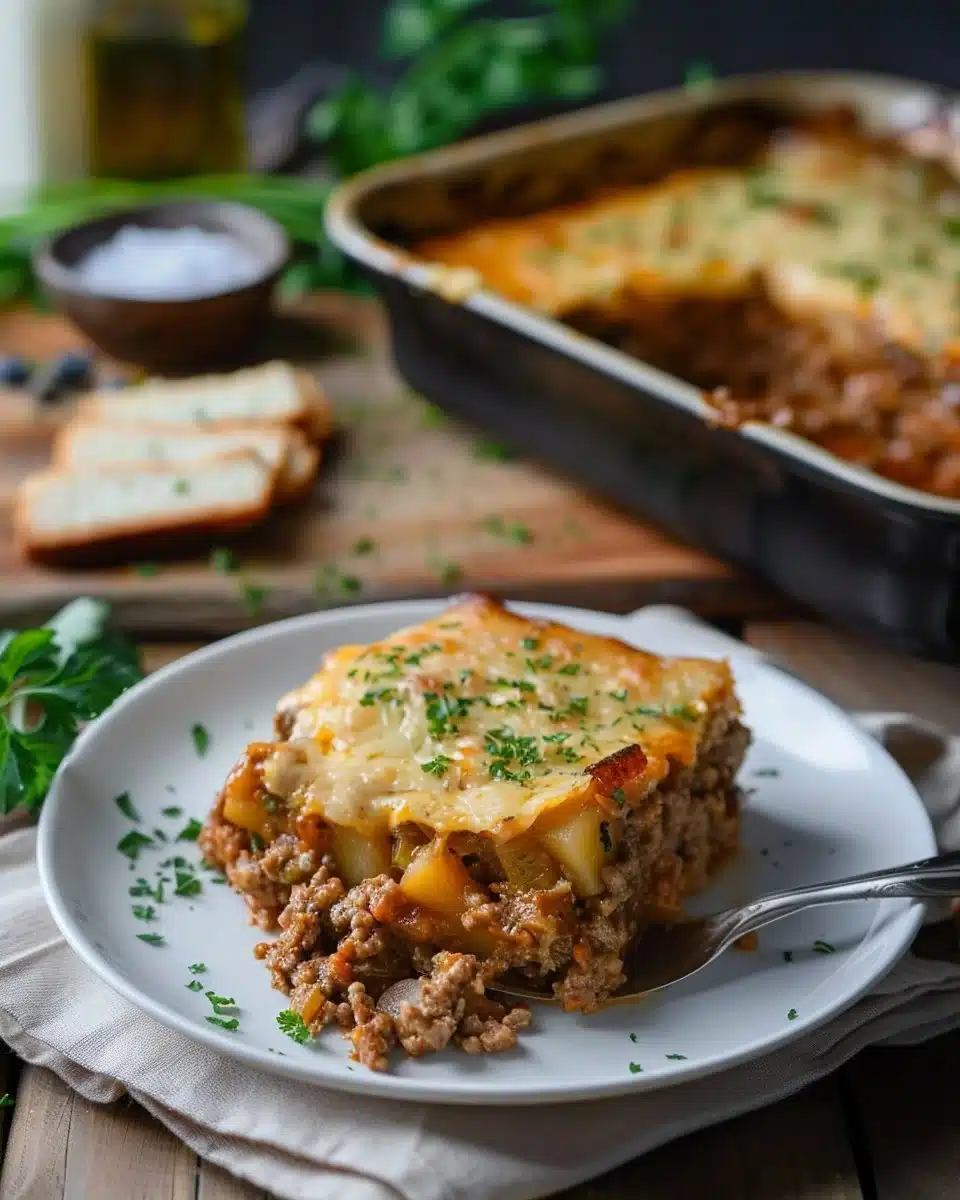Delicious Hobo Casserole made with ground beef and vegetables