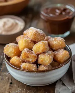 Delicious homemade churro bites filled with Nutella on a plate