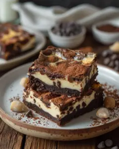 Delicious cheesecake brownies with a creamy topping and rich chocolate base