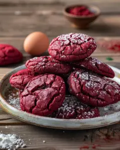 Delicious red velvet crinkle cookies on a plate.