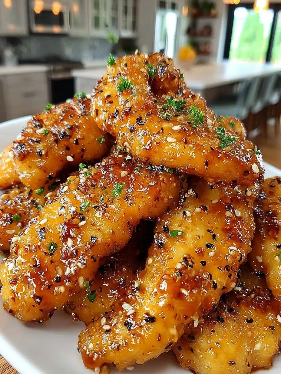 Air fryer honey butter garlic chicken tenders served on a plate