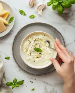 Homemade Alfredo Sauce in a bowl, perfect for pasta dishes