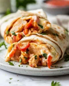 Cozy cheesy garlic chicken wraps served with fresh ingredients