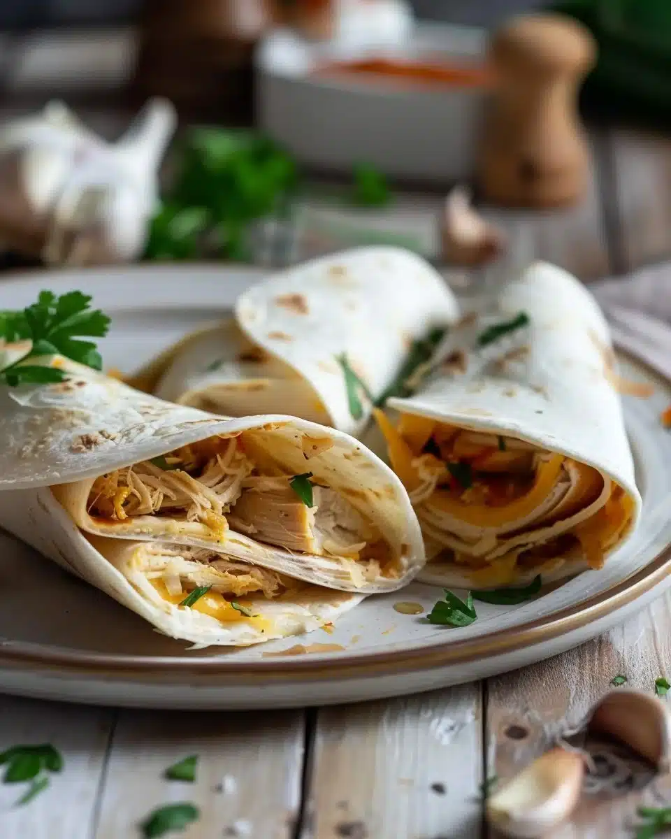 Cozy Cheesy Garlic Chicken Wraps