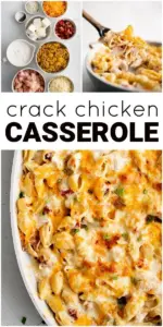 Delicious Crack Chicken Casserole served in a dish with toppings.