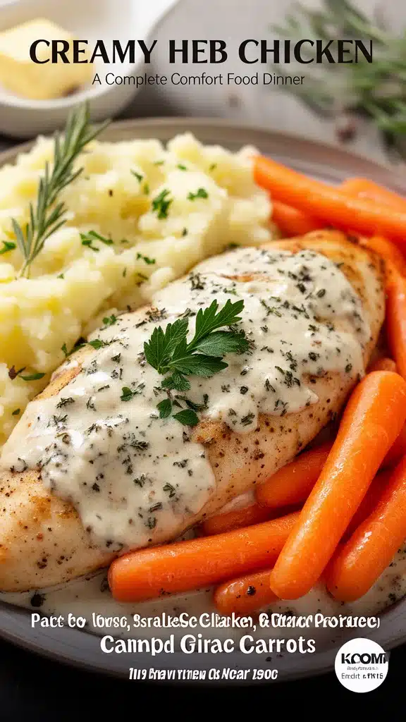 Creamy Herb Chicken with Mashed Potatoes & Glazed Carrots: A Complete Comfort Food Dinner