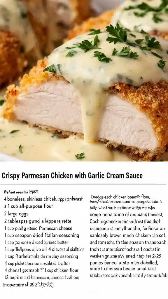 Crispy Parmesan Chicken with Garlic Cream Sauce