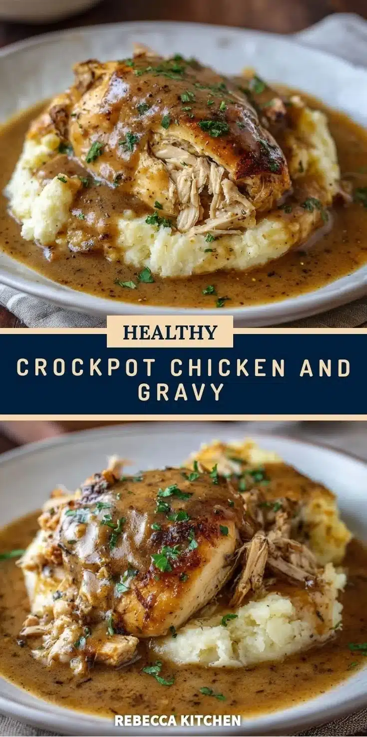 Delicious Crockpot Chicken and Gravy served in a bowl with mashed potatoes