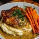 Garlic Herb Chicken served with colorful carrots on a plate.