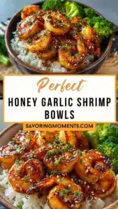 Delicious honey garlic shrimp bowls with vibrant vegetables and rice