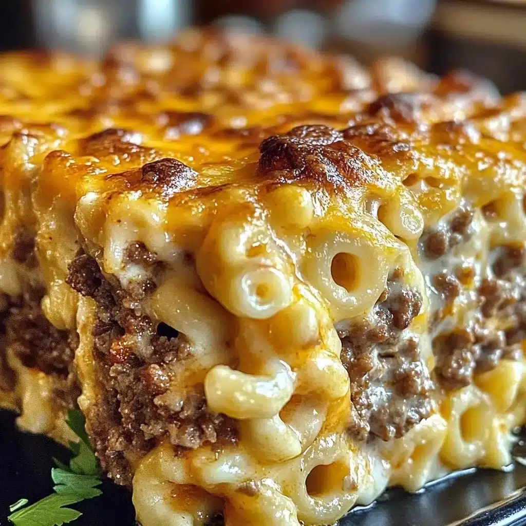 Delicious Mac and Cheese Meatloaf Casserole served in a dish