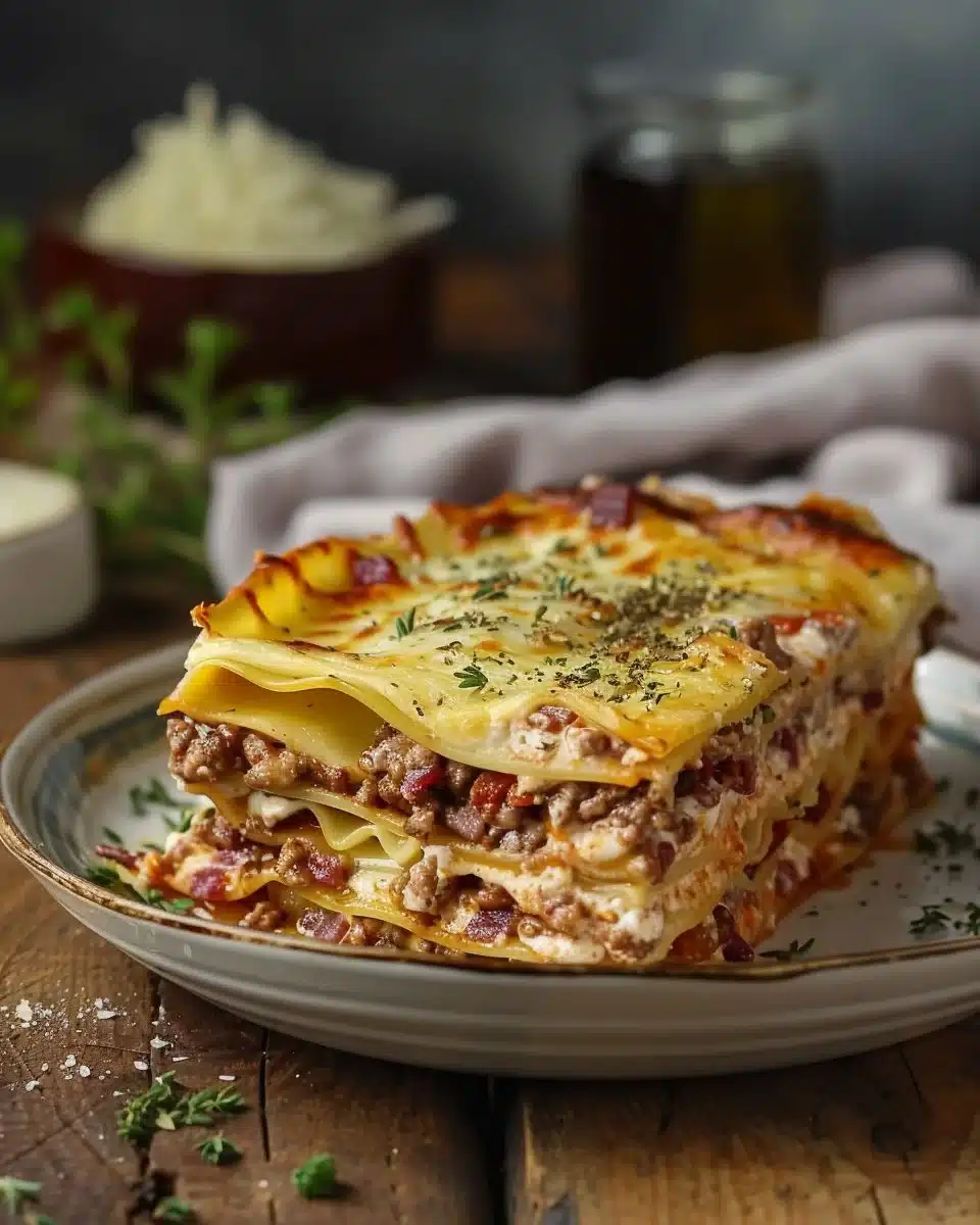 Parmesan Garlic Bacon Cheeseburger Lasagna Recipe