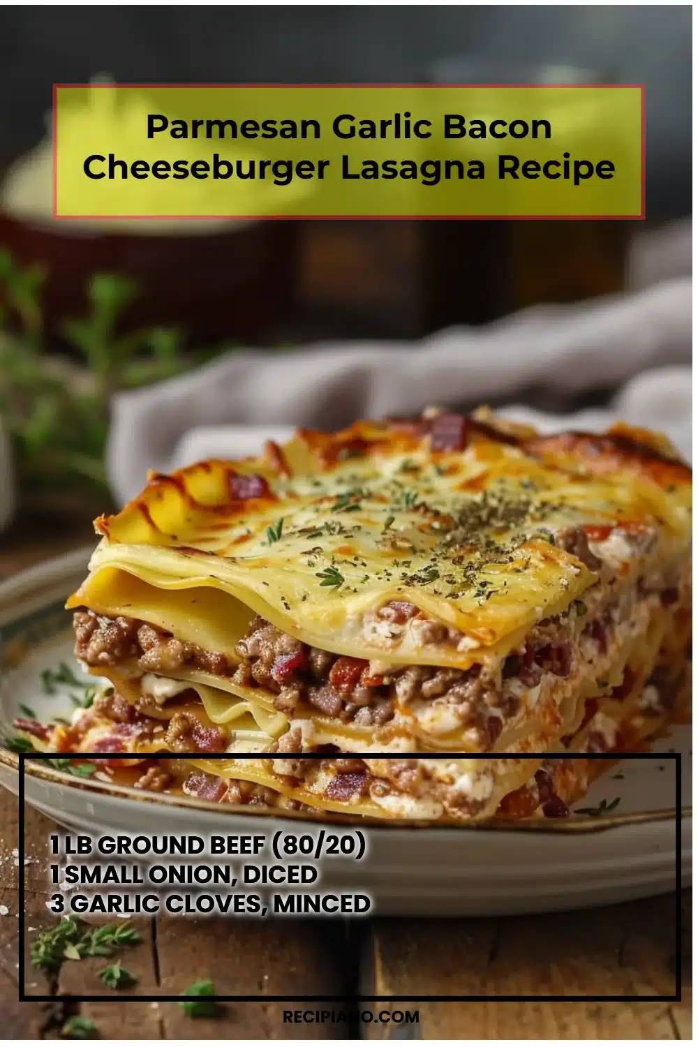 Parmesan Garlic Bacon Cheeseburger Lasagna Recipe