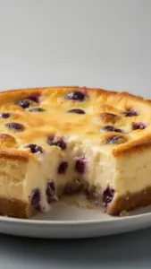 Delicious homemade cheesecake topped with fresh berries on a dessert plate