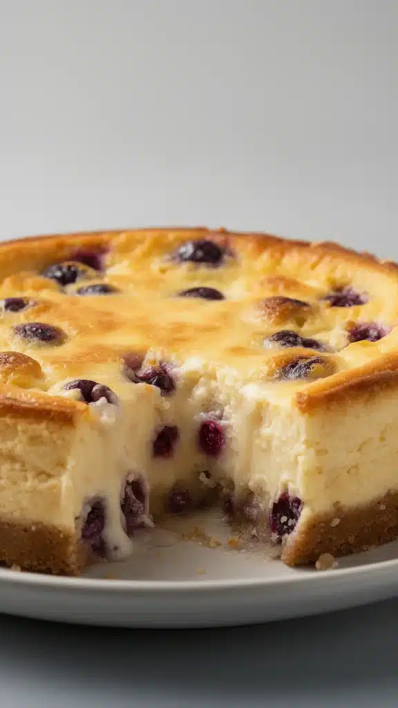 Delicious homemade cheesecake topped with fresh berries on a dessert plate