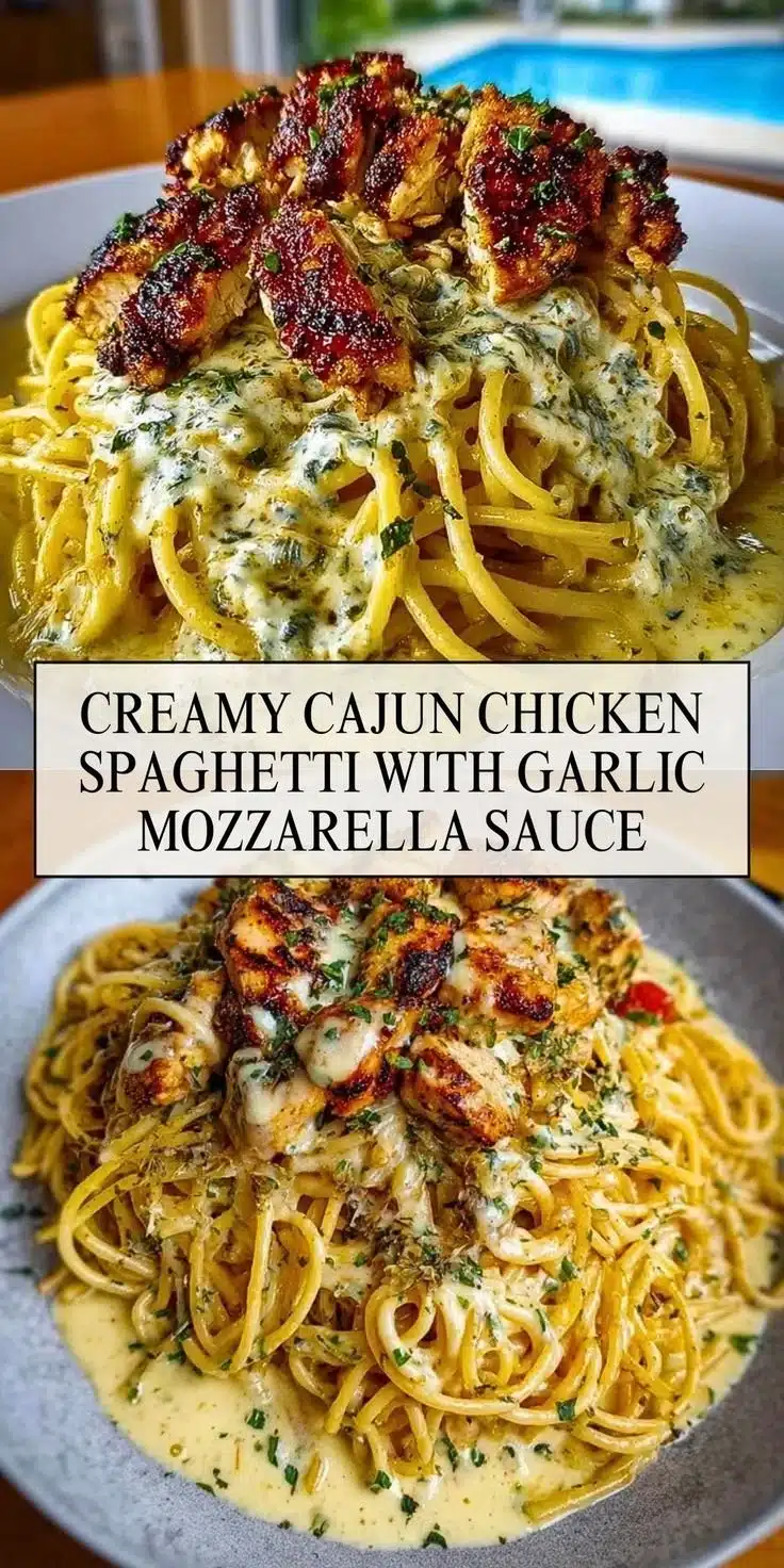 Savory Cajun Chicken served with creamy garlic parmesan linguine