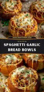 Delicious spaghetti garlic bread bowls filled with flavorful pasta and herbs